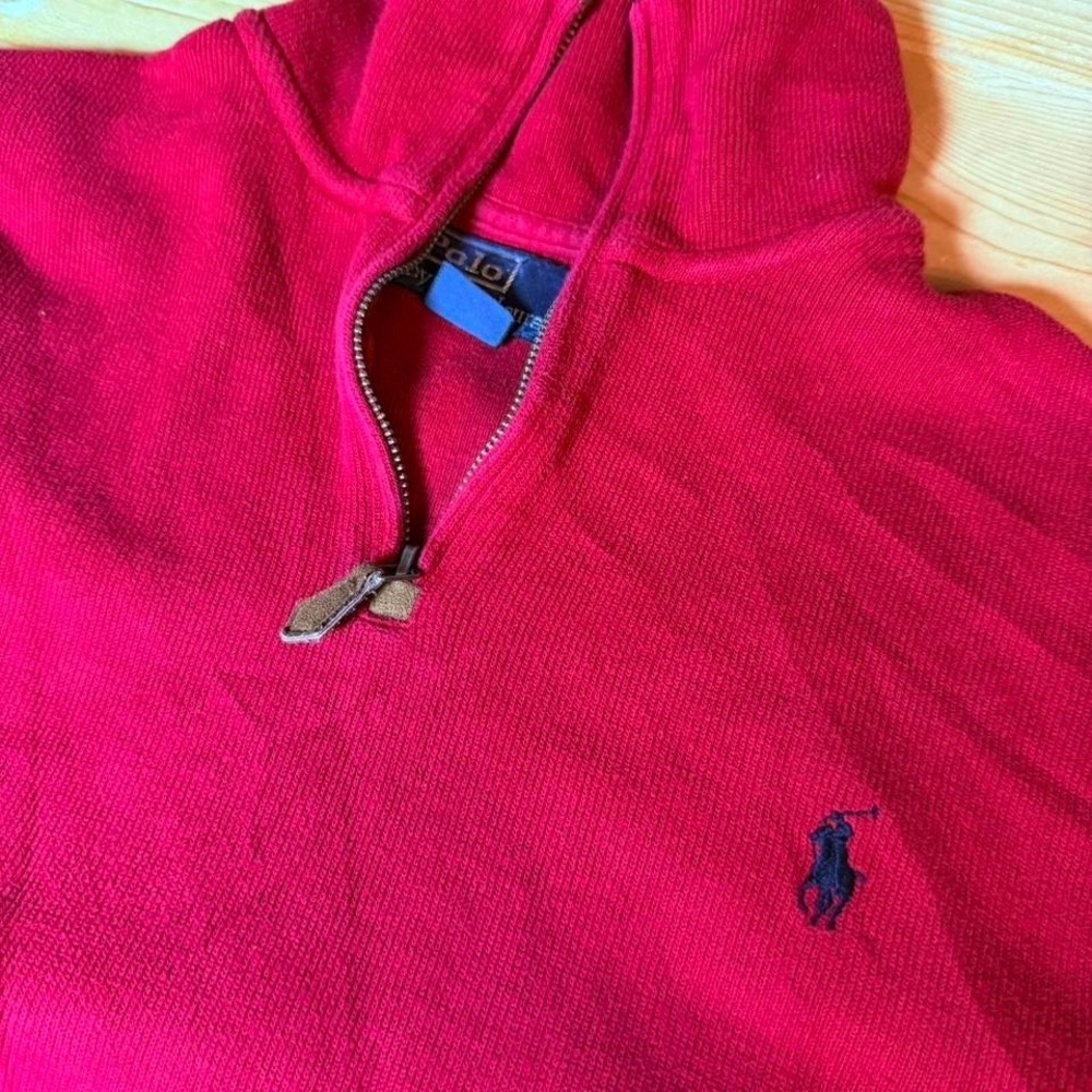 Polo Ralph Lauren Mens Red Quarter Zip Pullover Cotton Ribbed Sweater Small